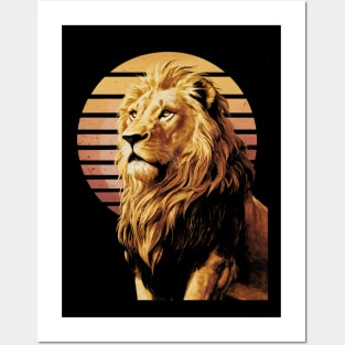 Retro lion with retro sunset Posters and Art